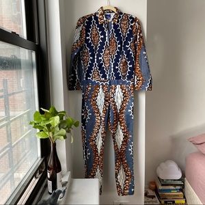 Printed Blue & Brown Women's Jumpsuit
